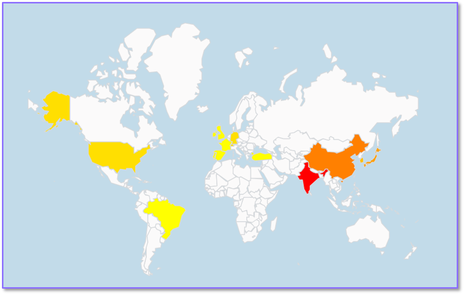 Heatmap showing manufacturer countries.